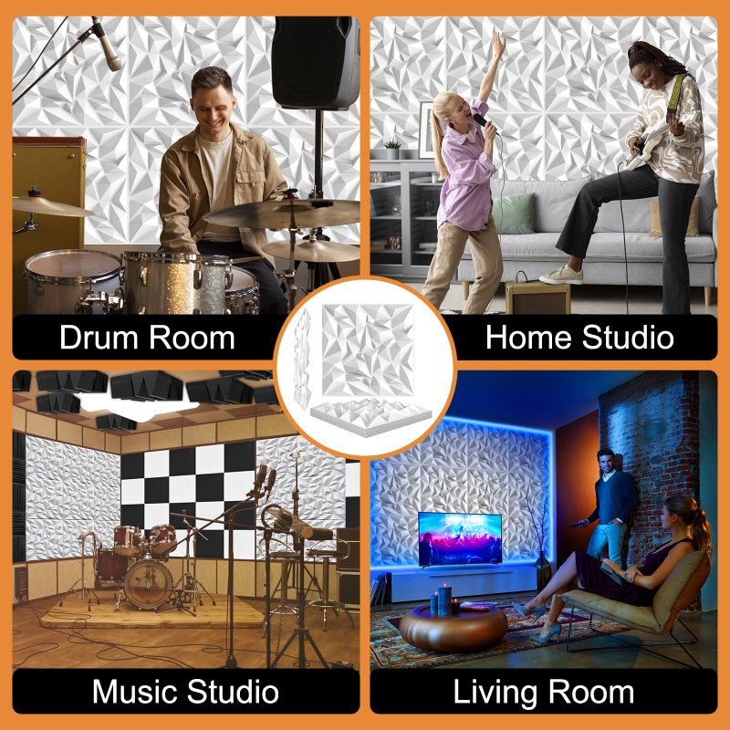 TroyStudio Acoustic Sound Diffuser Panels, 19.7 X 19.7 X 1 inches 12 Pcs White PVC Plastic 3D Wall Panel, Recording Studio Acoustical Treatment Diffusion panel, Art Decorative Ceiling Tiles - Image 5